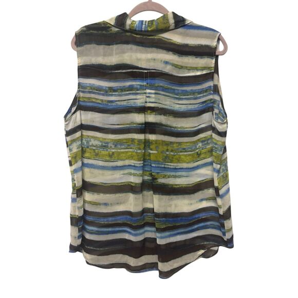 Liz Claiborne Sleeveless MultiColor Stripe Shirt  Lightweight C-Thru Material 1X - Picture 2 of 6